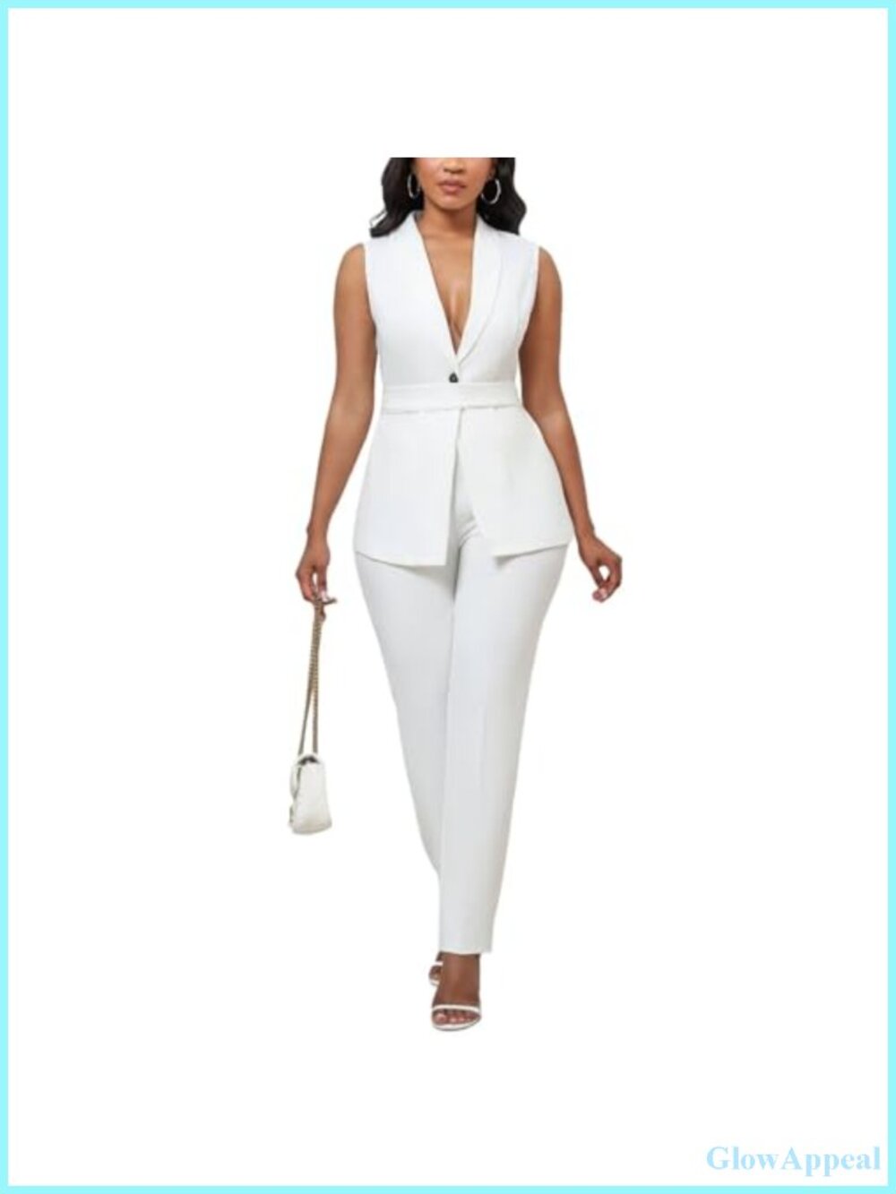 Women's 2 Piece Pantsuit Set Sleeveless V Neck Vest & High Waist Pants Business